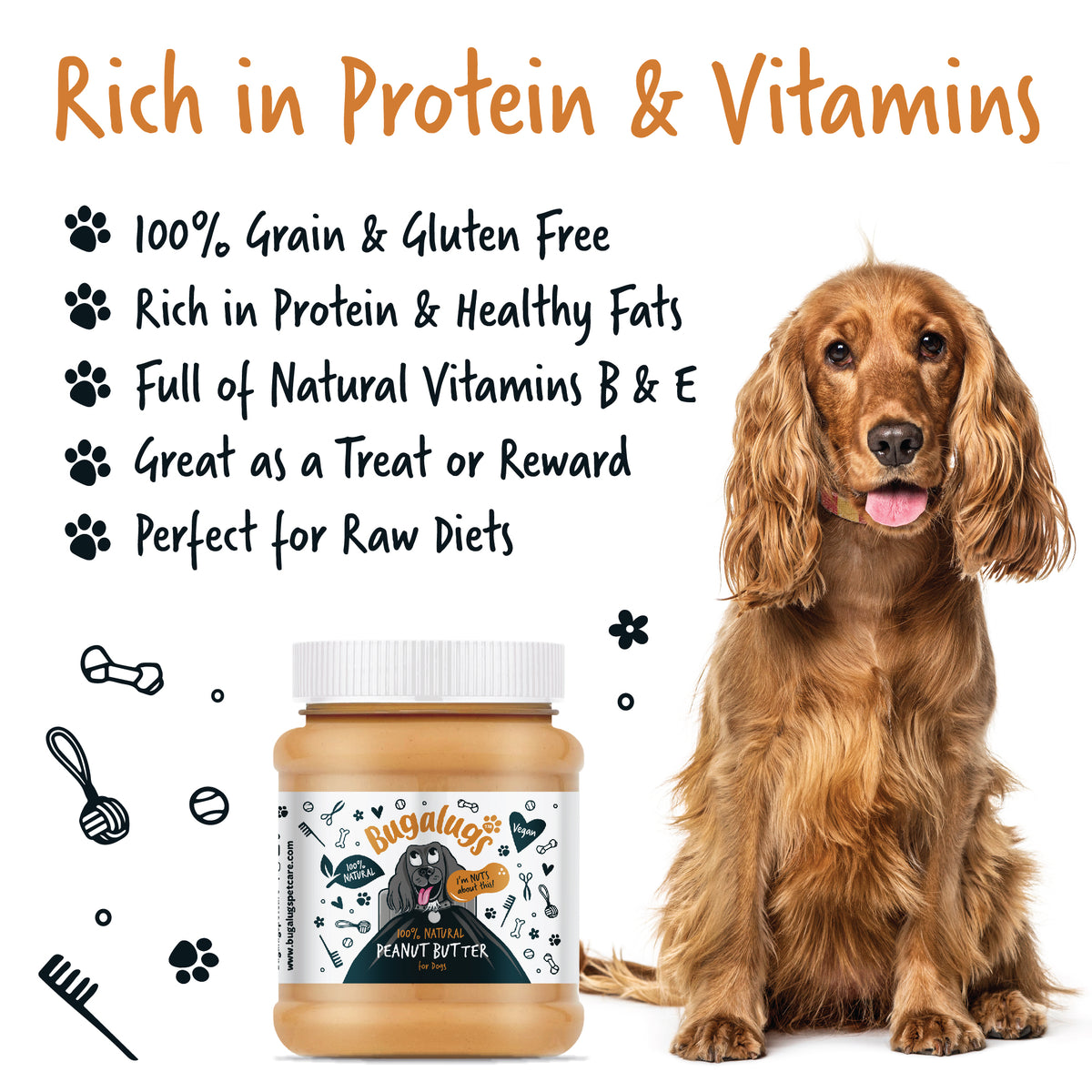 Bugalugs 100% Peanut Butter rich in protein