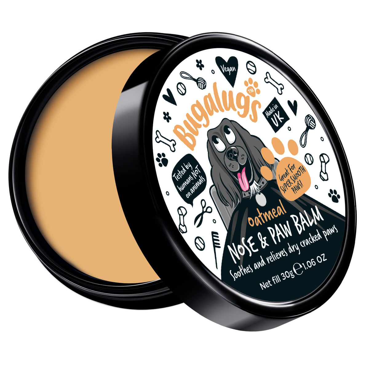 Bugalugs Oatmeal Nose & Paw Balm 30g open pot
