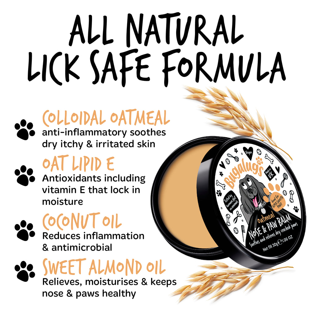 Bugalugs Oatmeal Nose & Paw Balm lick safe formula