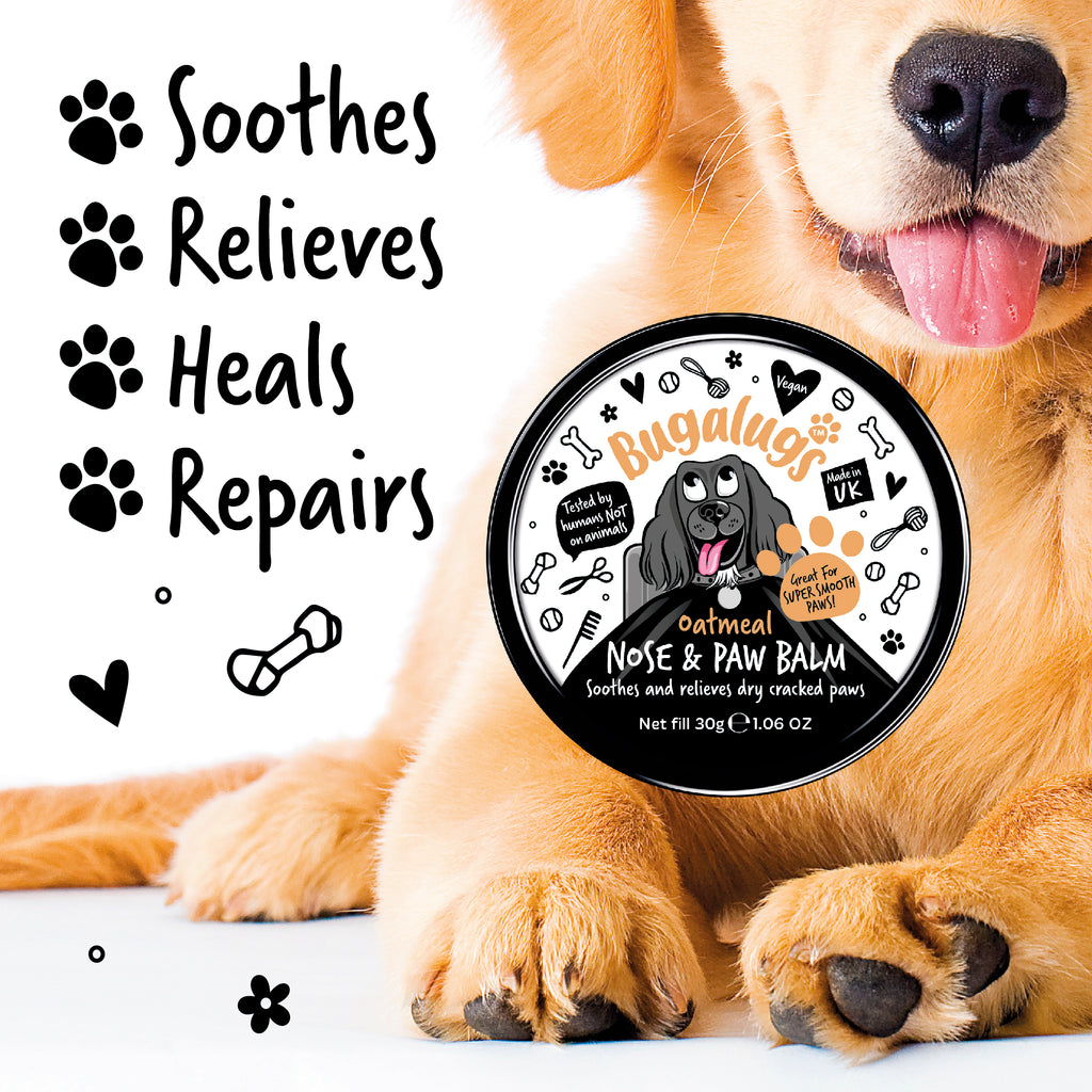 Bugalugs Oatmeal Nose & Paw Balm product and paw care benefits