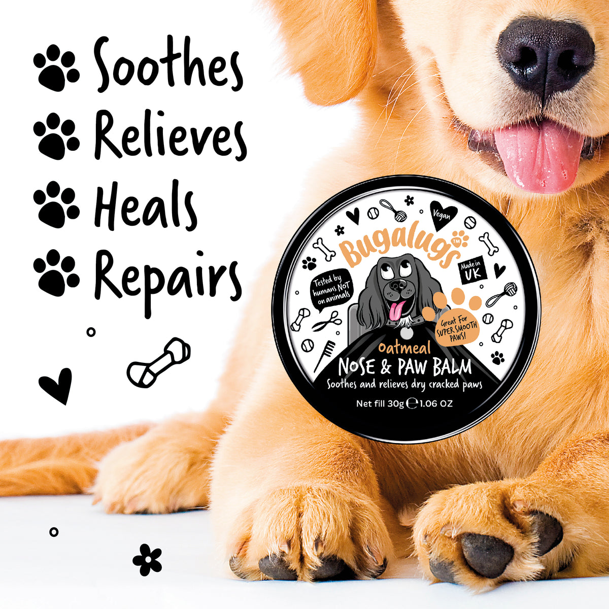Bugalugs Oatmeal Nose & Paw Balm product and paw care benefits