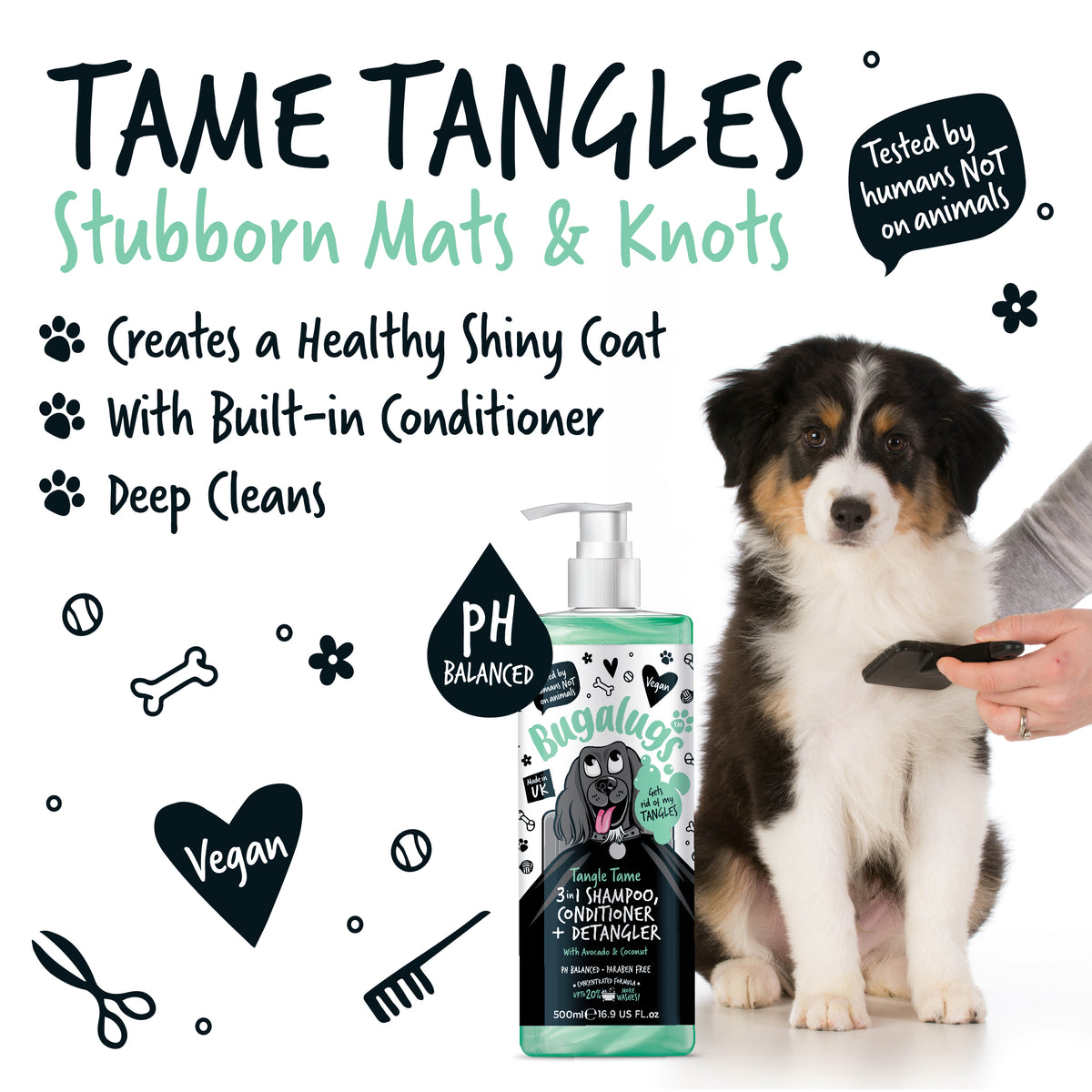 Bugalugs Tangle Tame Shampoo detangles coats