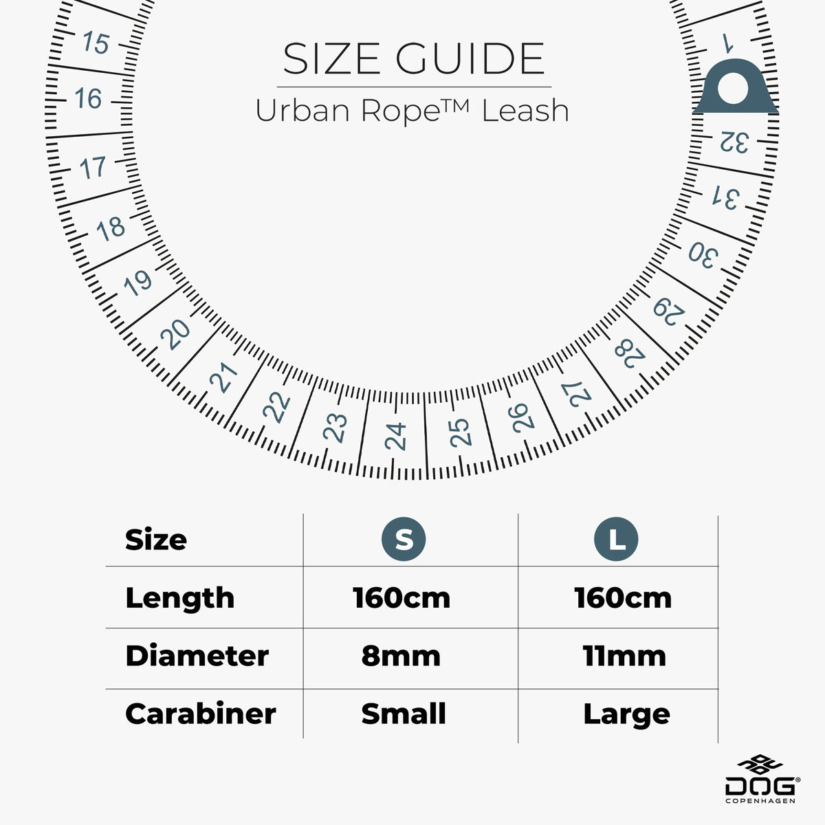 DOG Copenhagen Urban Rope Leash size guide