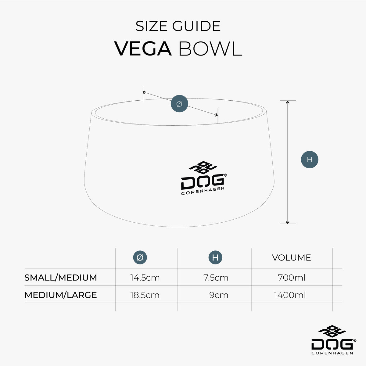 DOG Copenhagen Vega Bowl size guide
