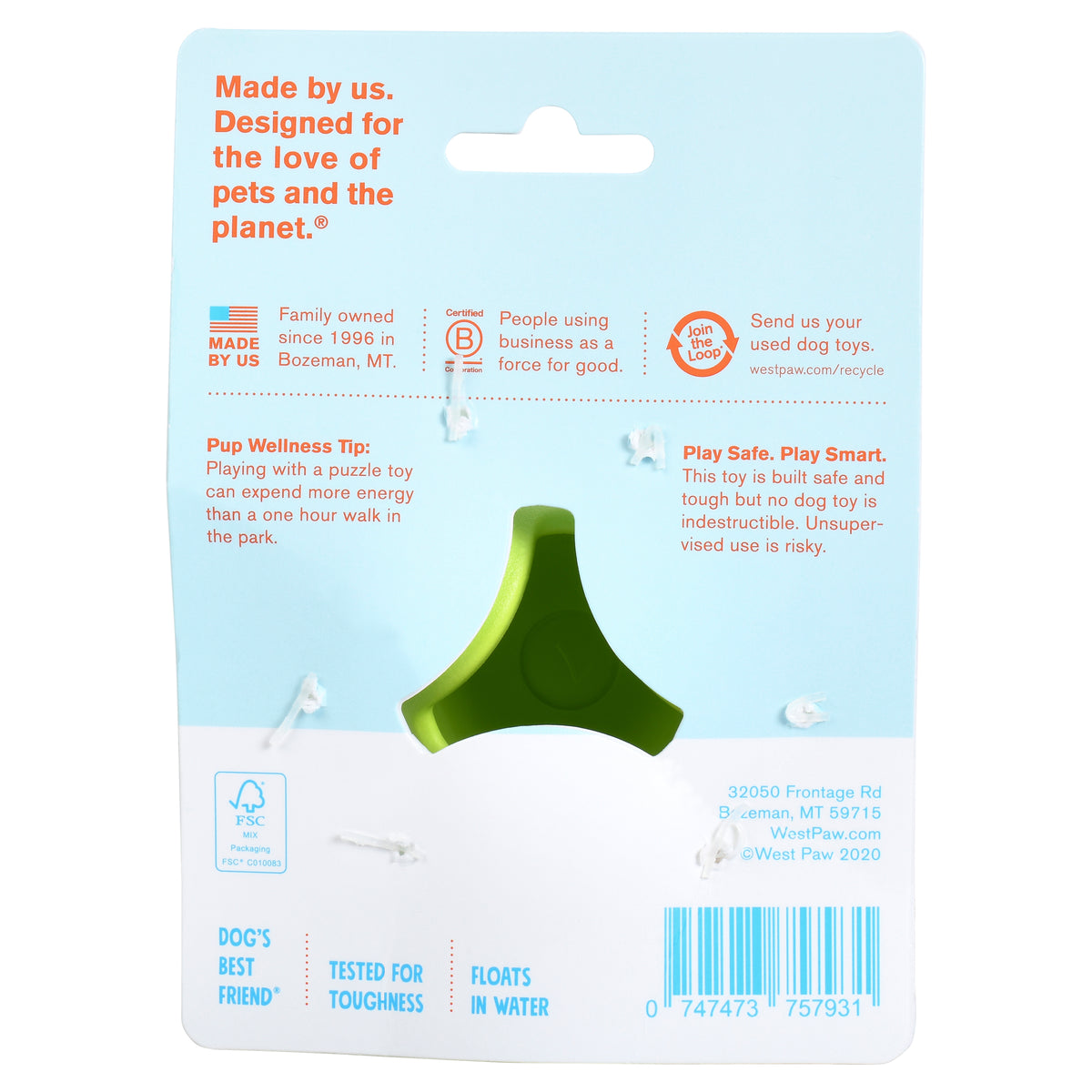 West Paw Zogoflex Tux Granny Smith Green Small packaging information