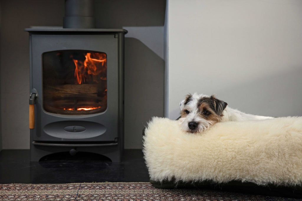 Ruff & Tumble wool fleece topper in a dog bed